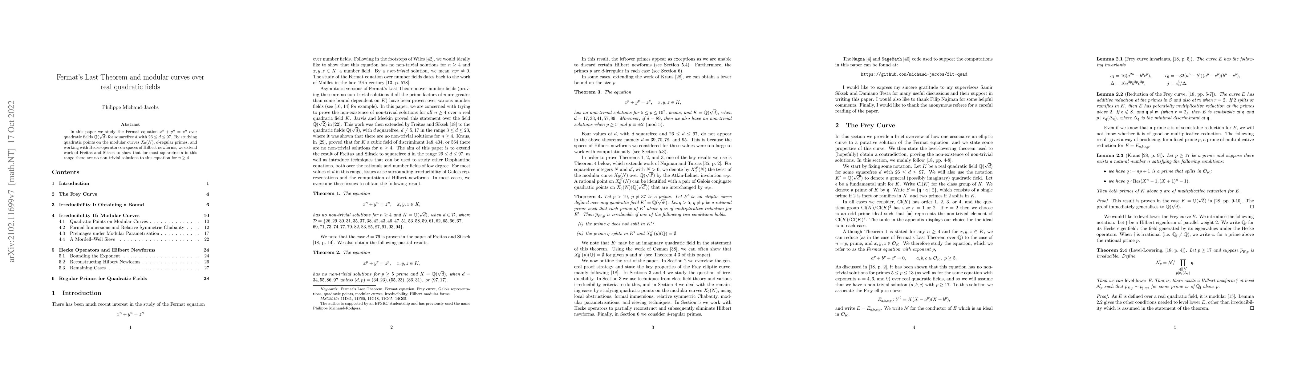 Thumbnail for Fermat's Last Theorem and modular curves over real quadratic fields
