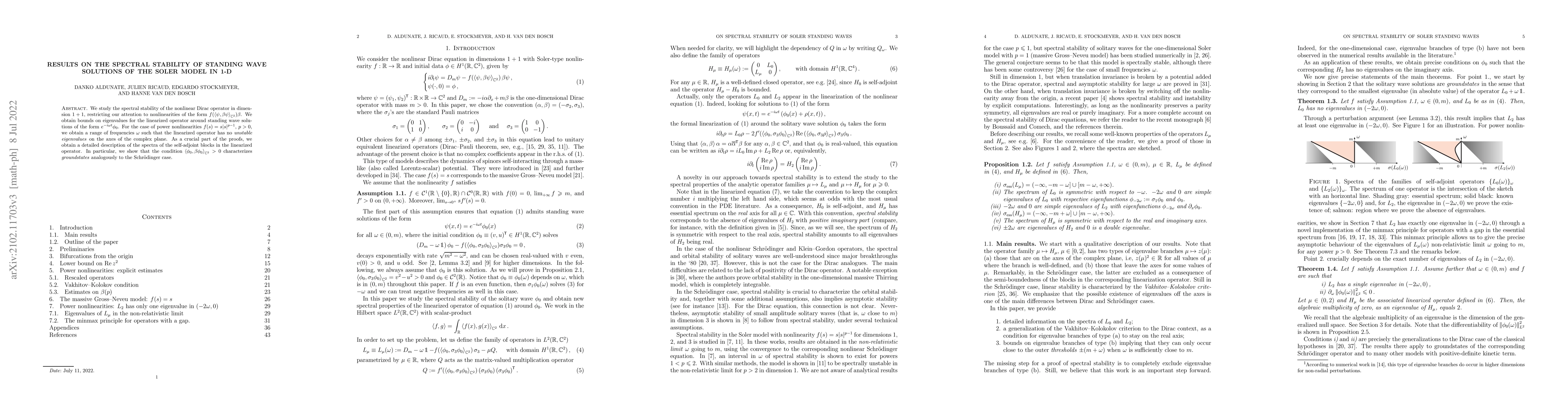 Thumbnail for Results on the spectral stability of standing wave solutions of the
  Soler model in 1-D
