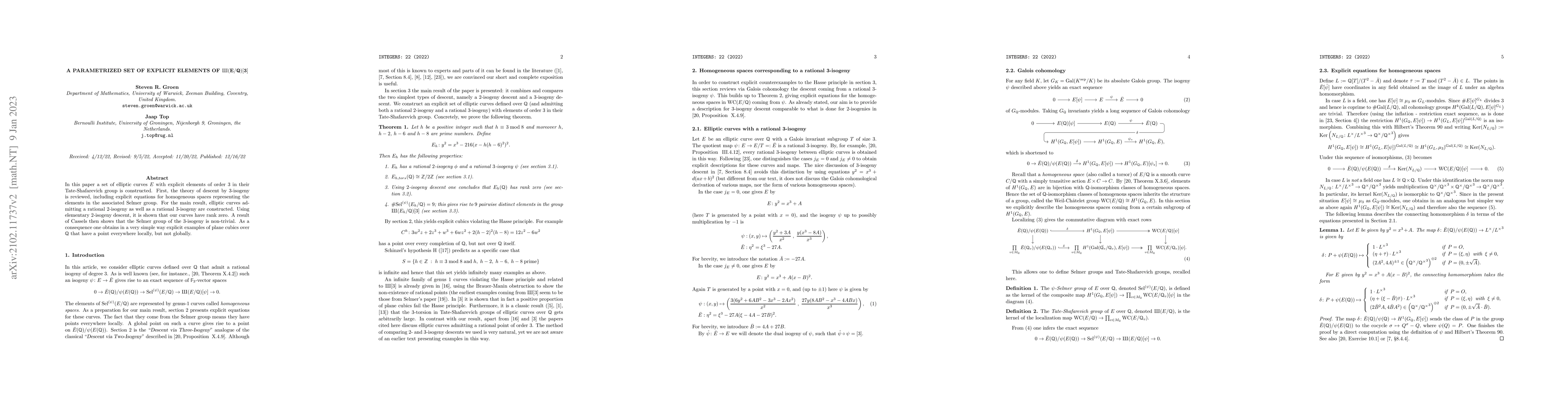 Thumbnail for A parametrized set of explicit elements of $\Sha(E/\Q)[3]$