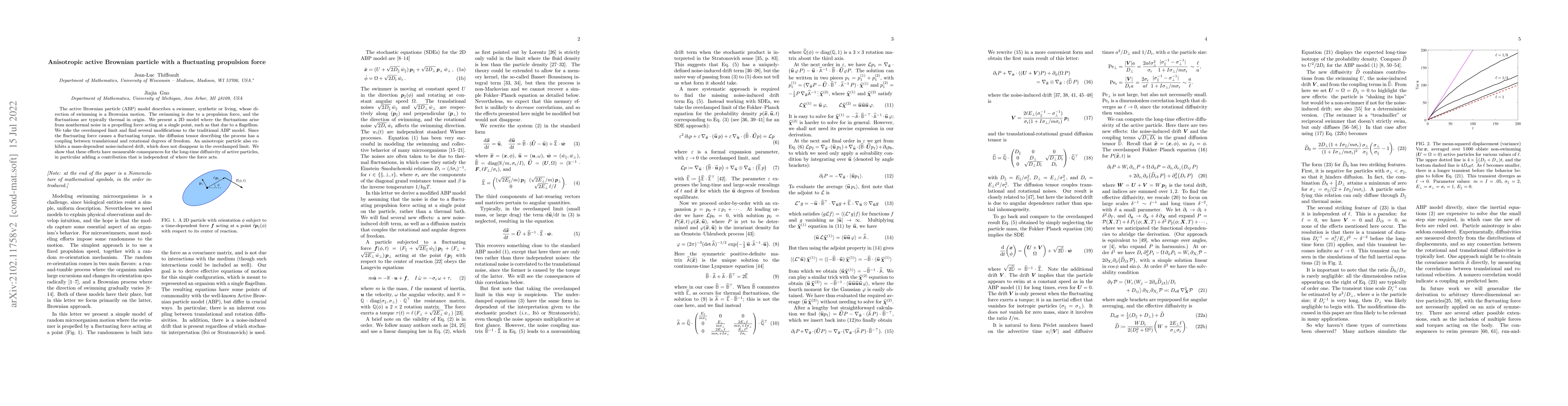 Thumbnail for Anisotropic active Brownian particle with a fluctuating propulsion force