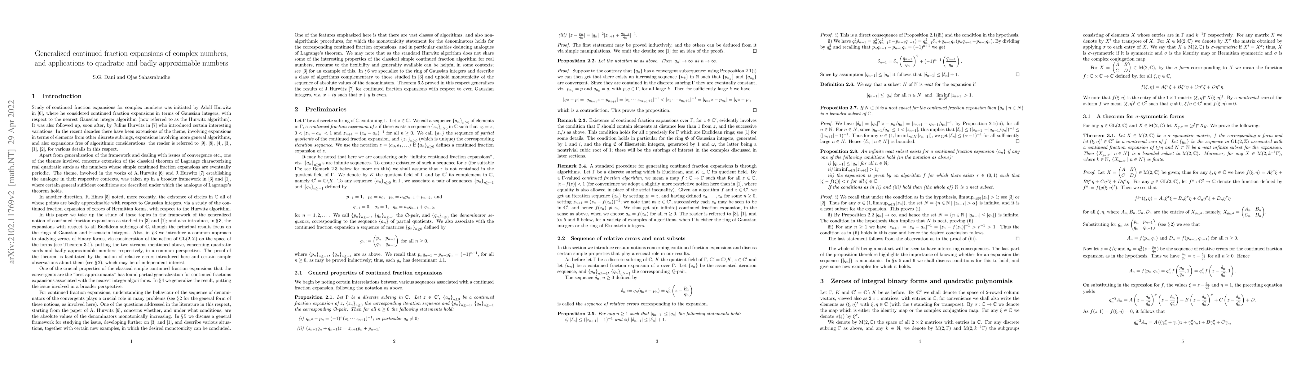 Thumbnail for Generalized continued fraction expansions of complex numbers, and
  applications to quadratic and badly approximable numbers