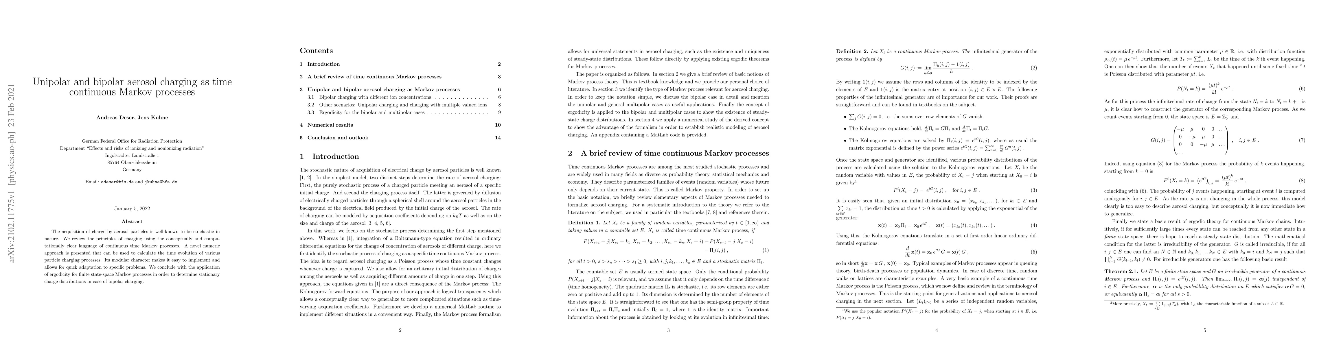 Thumbnail for Unipolar and bipolar aerosol charging as time continuous Markov
  processes