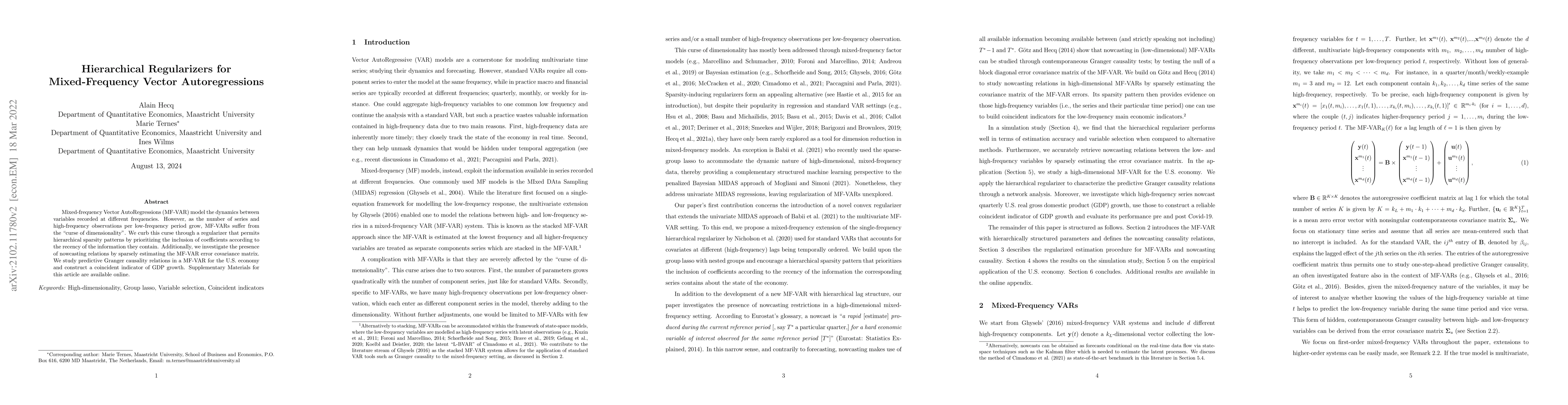 Thumbnail for Hierarchical Regularizers for Mixed-Frequency Vector Autoregressions