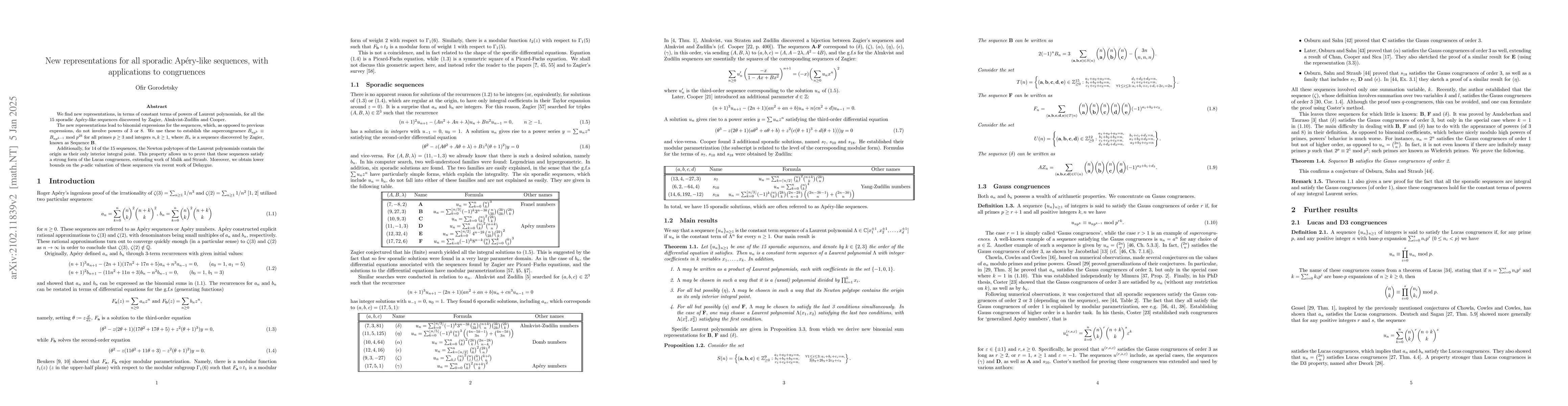 Thumbnail for New representations for all sporadic Ap\'ery-like sequences, with
  applications to congruences