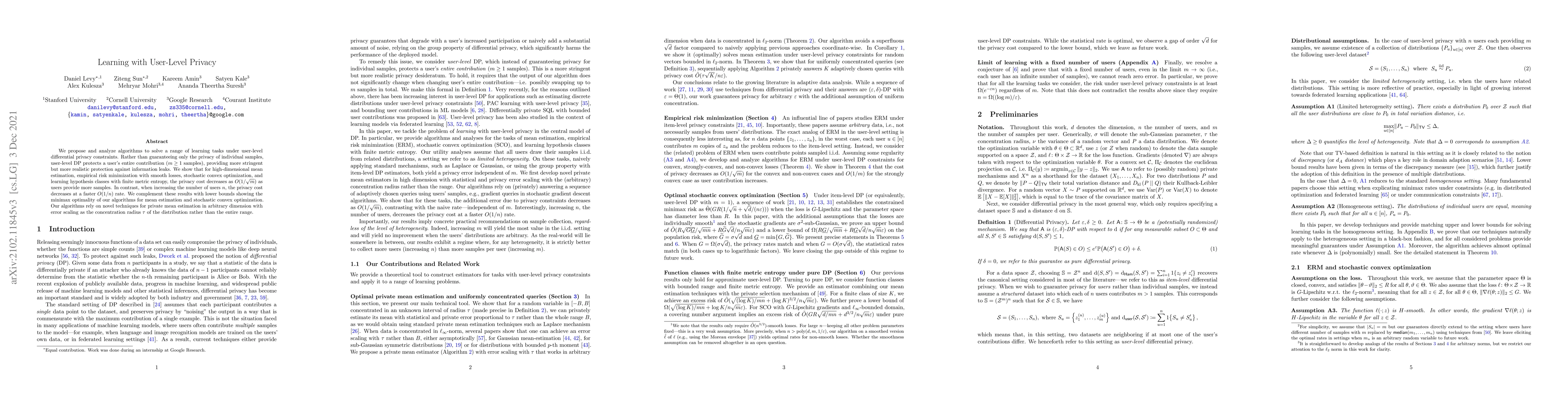 Thumbnail for Learning with User-Level Privacy