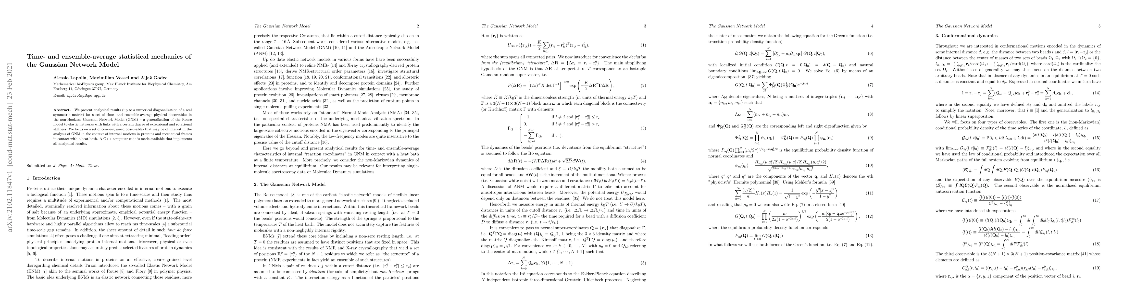 Thumbnail for Time- and ensemble-average statistical mechanics of the Gaussian Network
  Model