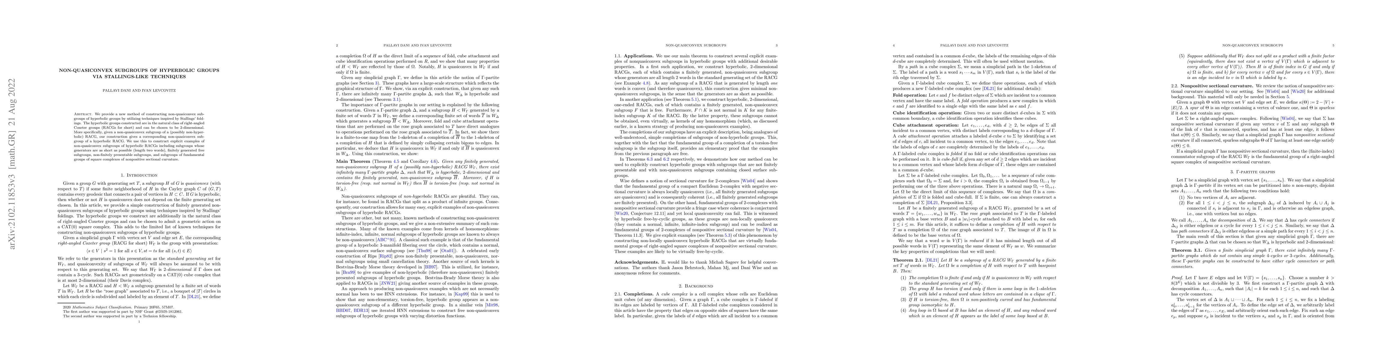 Thumbnail for Non-quasiconvex subgroups of hyperbolic groups via Stallings-like
  techniques