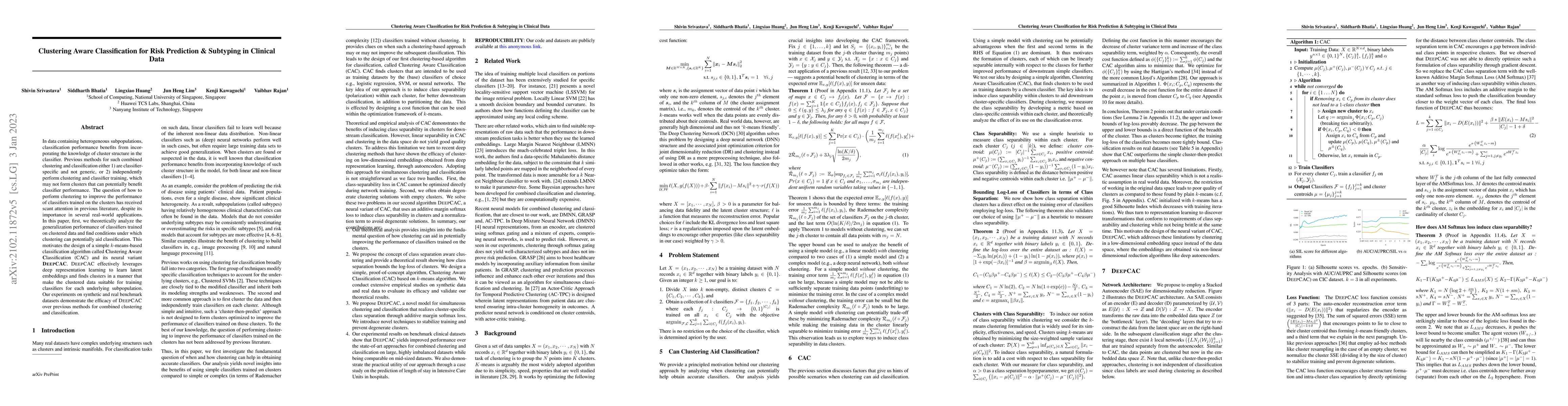 Thumbnail for Clustering Aware Classification for Risk Prediction and Subtyping in
  Clinical Data