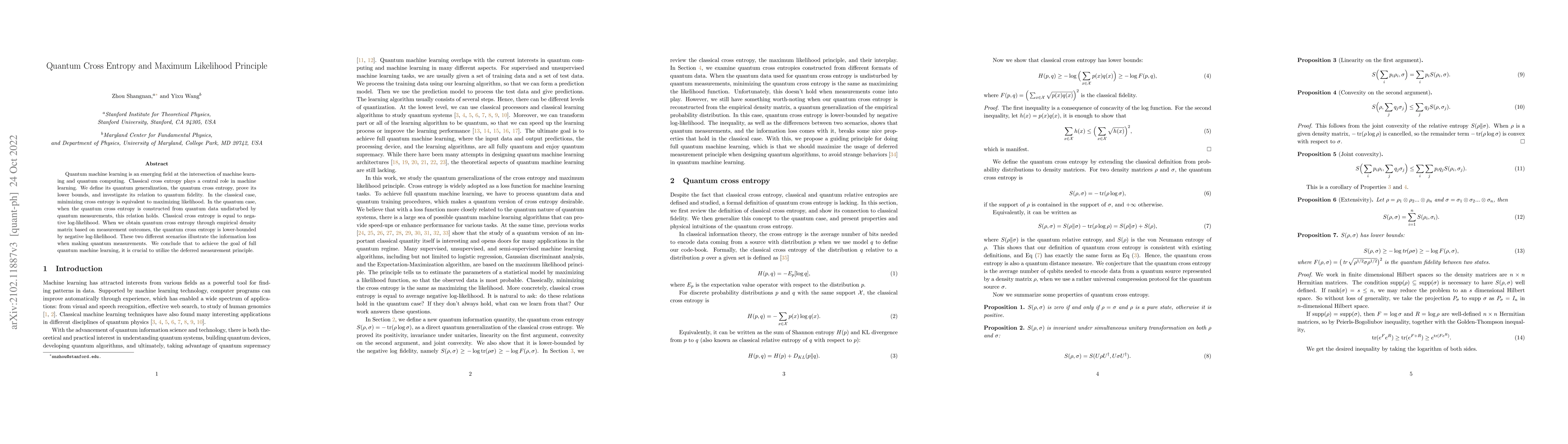Thumbnail for Quantum Cross Entropy and Maximum Likelihood Principle