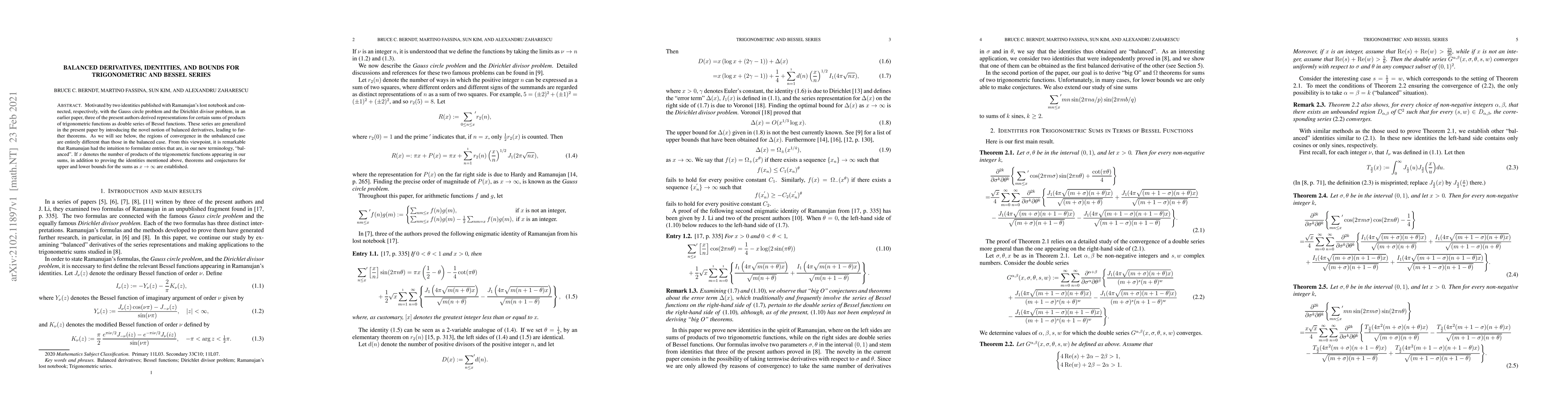 Thumbnail for Balanced Derivatives, Identities, and Bounds for Trigonometric and
  Bessel Series