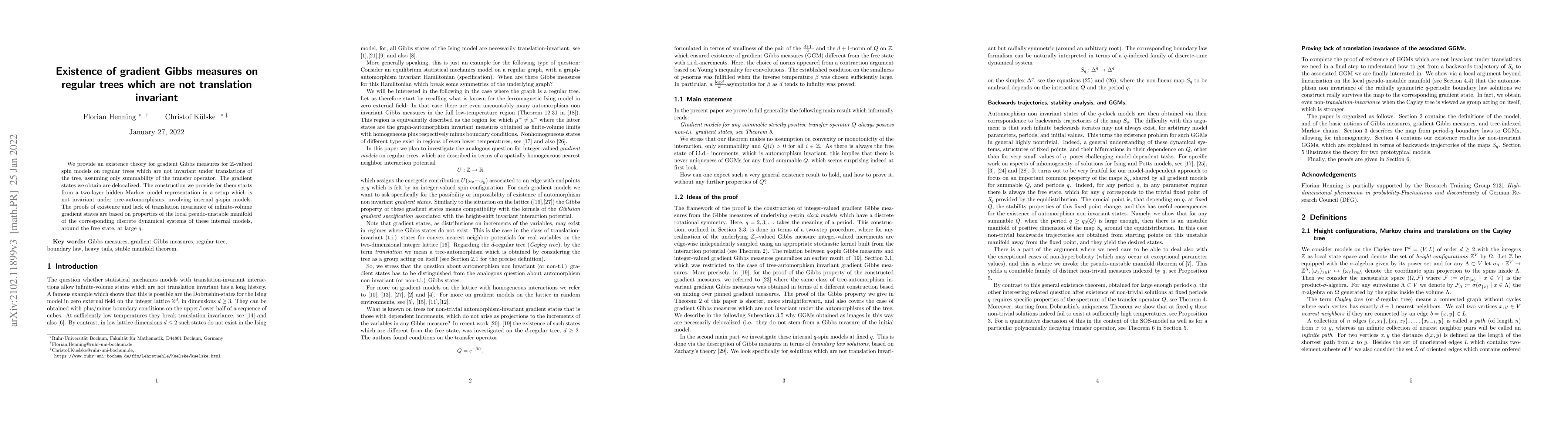 Thumbnail for Existence of gradient Gibbs measures on regular trees which are not
  translation invariant