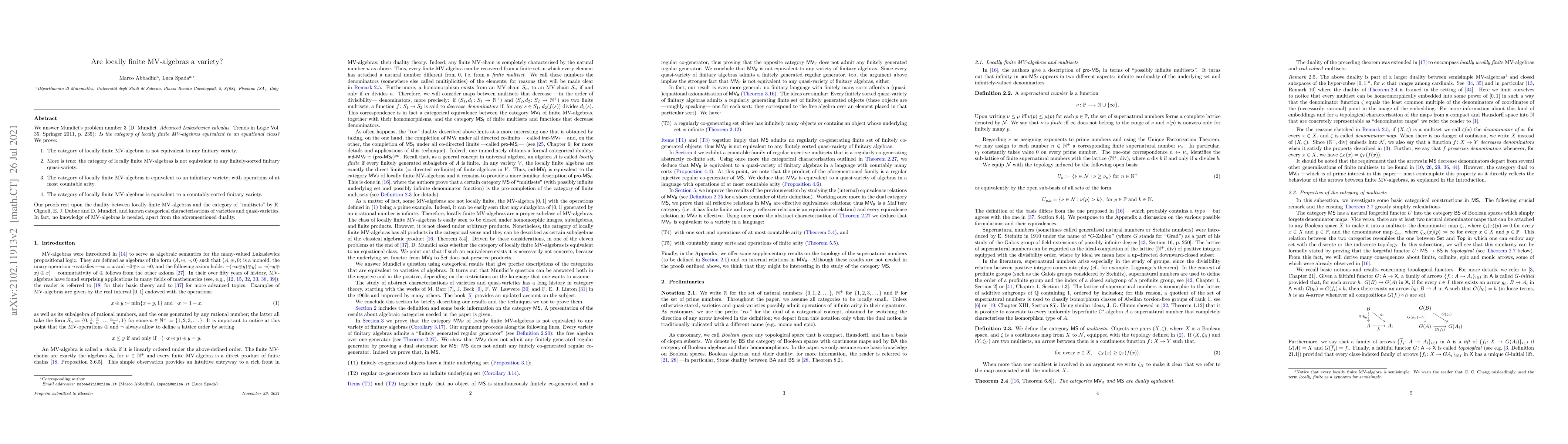 Thumbnail for Are locally finite MV-algebras a variety?