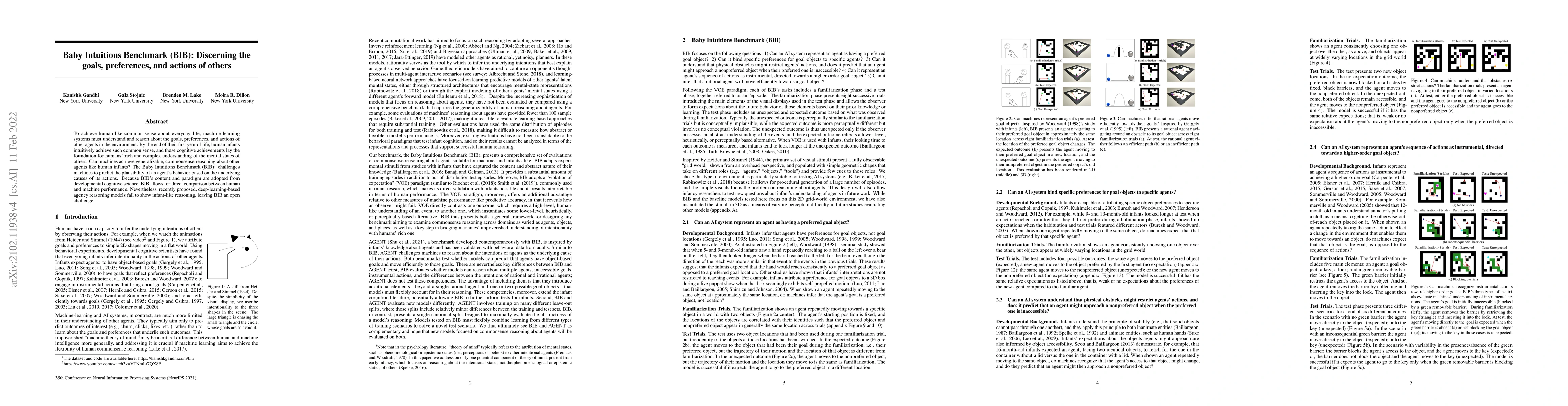 Thumbnail for Baby Intuitions Benchmark (BIB): Discerning the goals, preferences, and
  actions of others