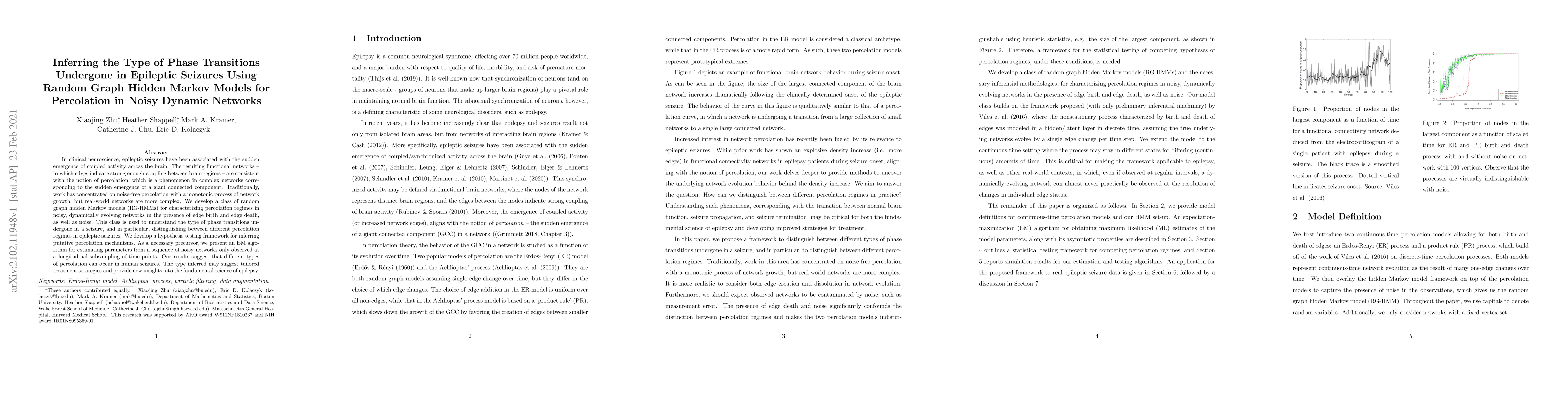 Thumbnail for Inferring the Type of Phase Transitions Undergone in Epileptic Seizures
  Using Random Graph Hidden Markov Models for Percolation in Noisy Dynamic
  Networks