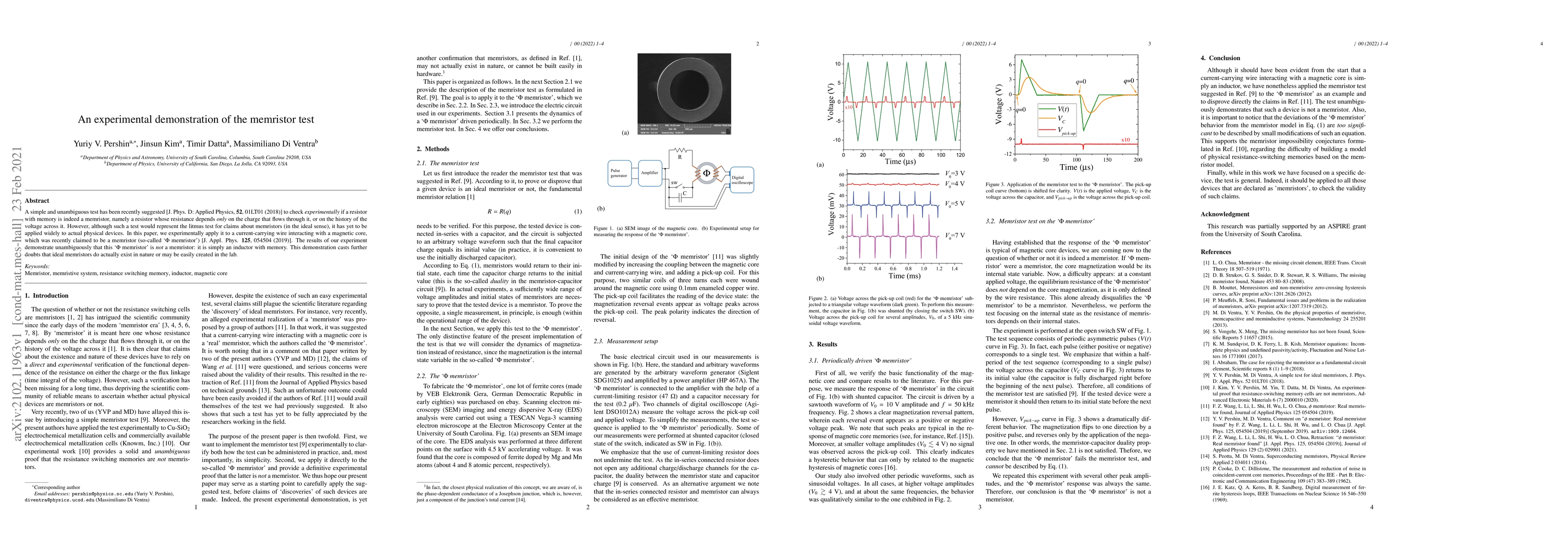 Thumbnail for An experimental demonstration of the memristor test