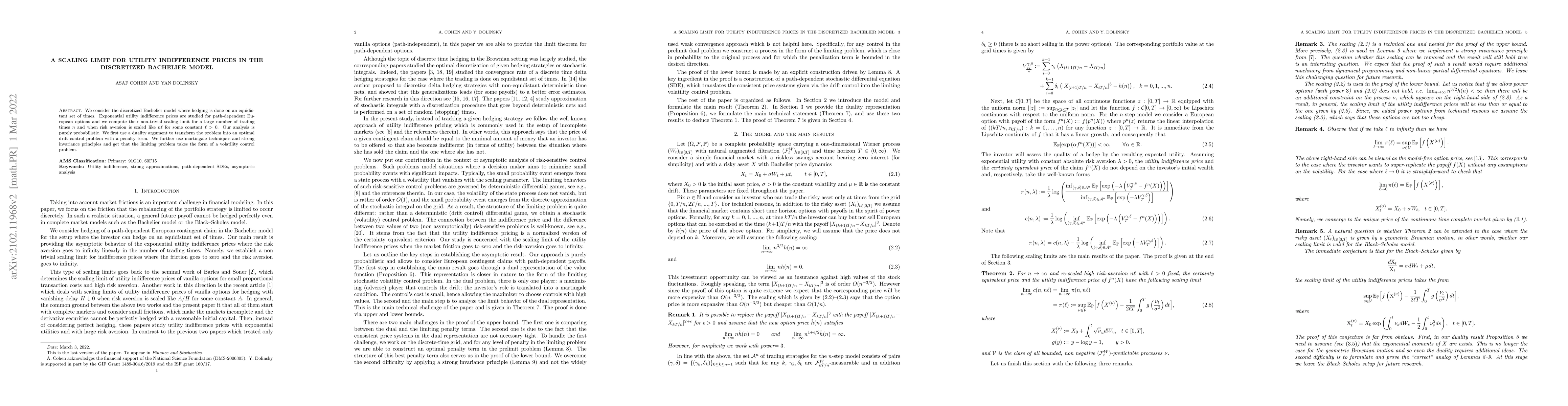 Thumbnail for A Scaling Limit for Utility Indifference Prices in the Discretized
  Bachelier Model
