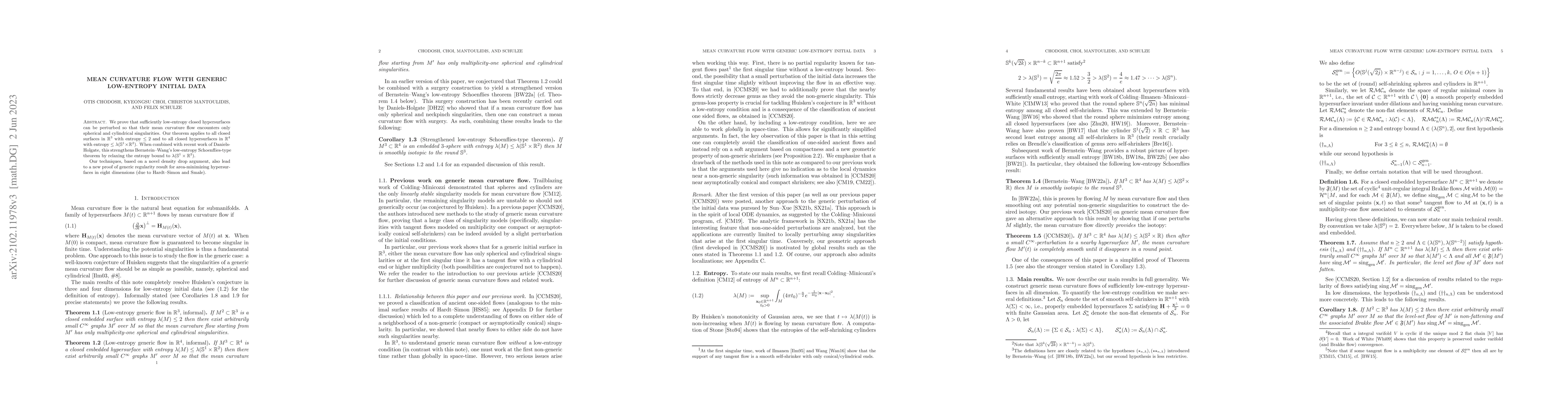 Thumbnail for Mean curvature flow with generic low-entropy initial data