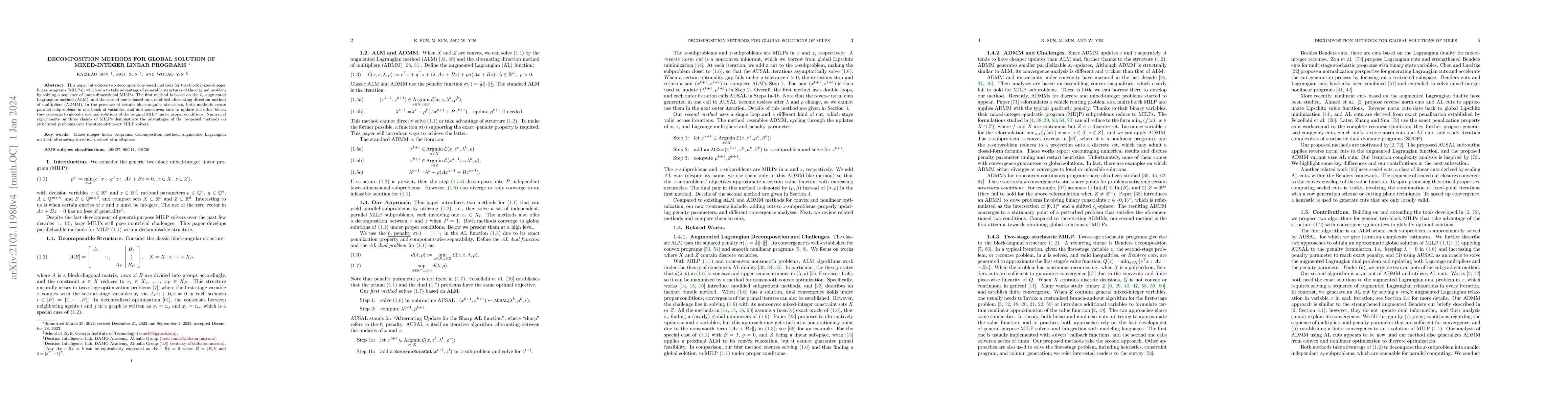 Thumbnail for Decomposition Methods for Global Solutions of Mixed-Integer Linear
  Programs