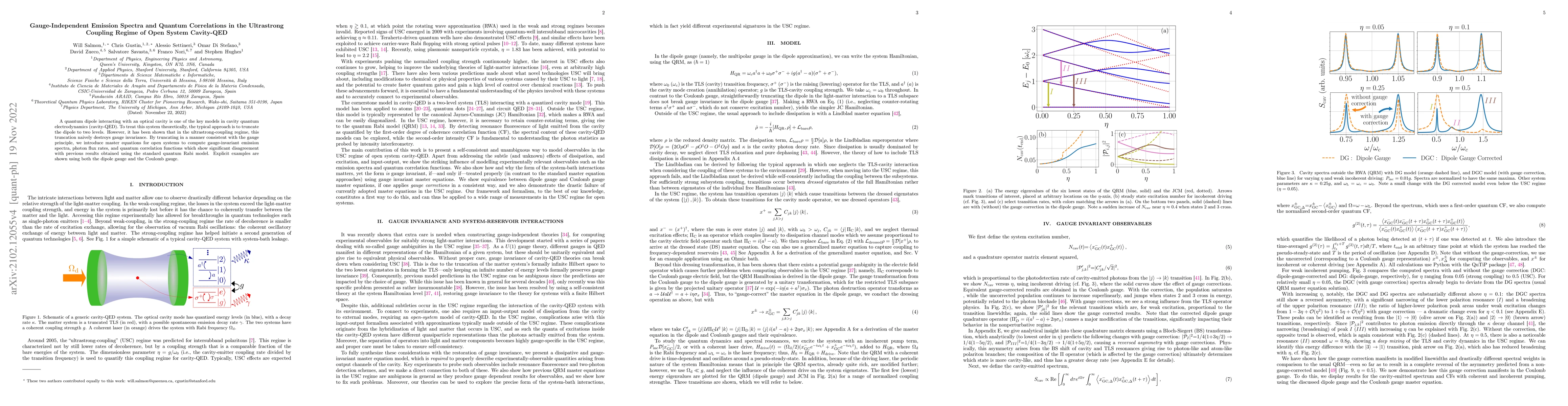 Thumbnail for Gauge-Independent Emission Spectra and Quantum Correlations in the
  Ultrastrong Coupling Regime of Open System Cavity-QED
