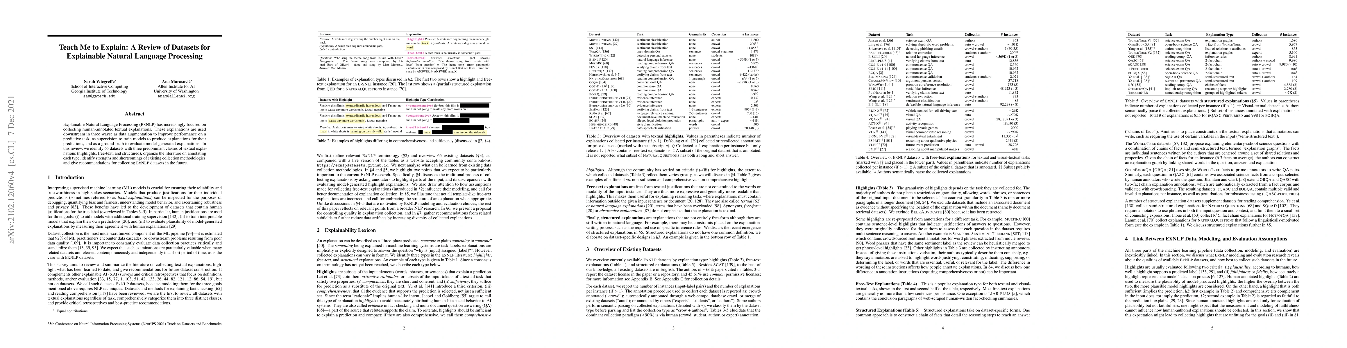 Thumbnail for Teach Me to Explain: A Review of Datasets for Explainable Natural
  Language Processing