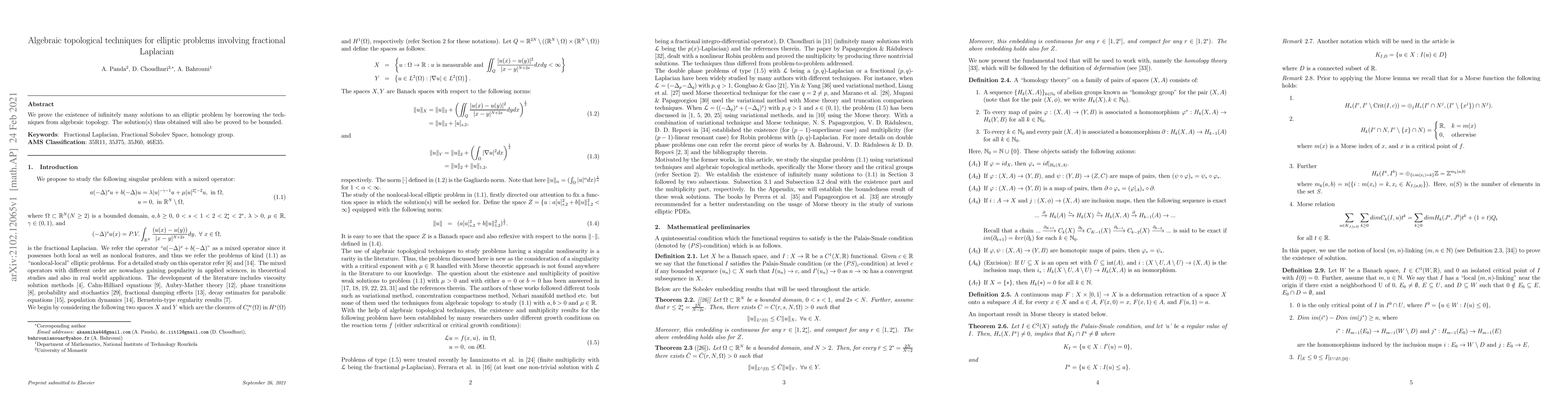 Thumbnail for Algebraic topological techniques for elliptic problems involving
  fractional Laplacian