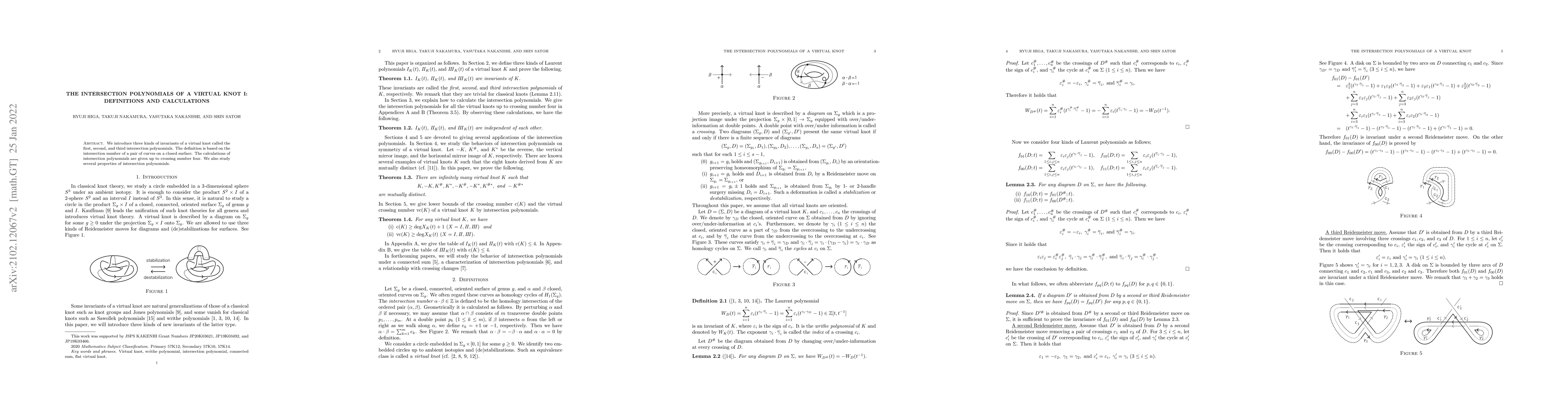 Thumbnail for The intersection polynomials of a virtual knot I: Definitions and
  calculations