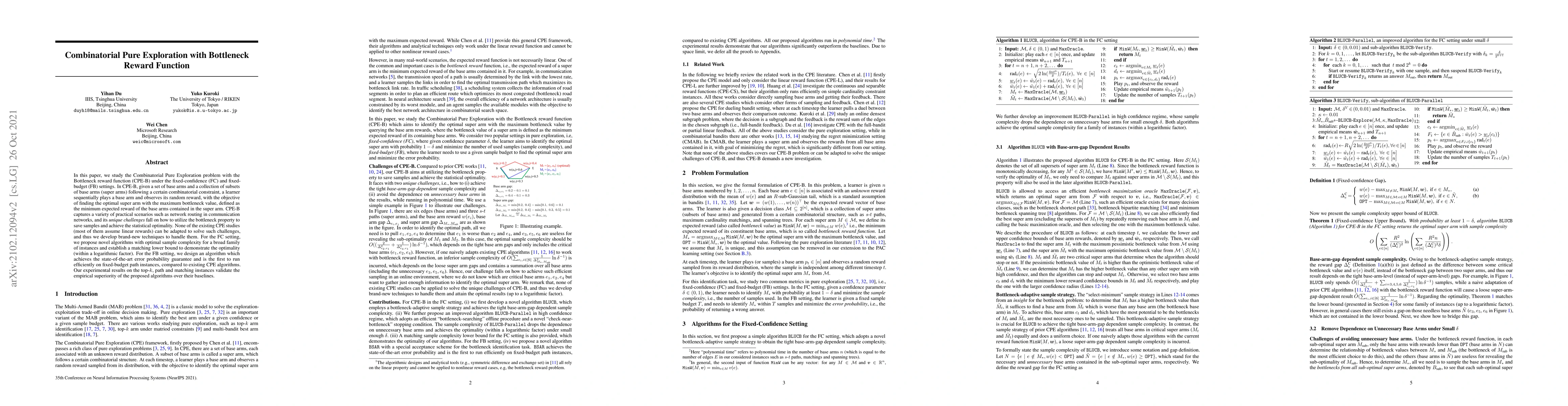 Thumbnail for Combinatorial Pure Exploration with Bottleneck Reward Function