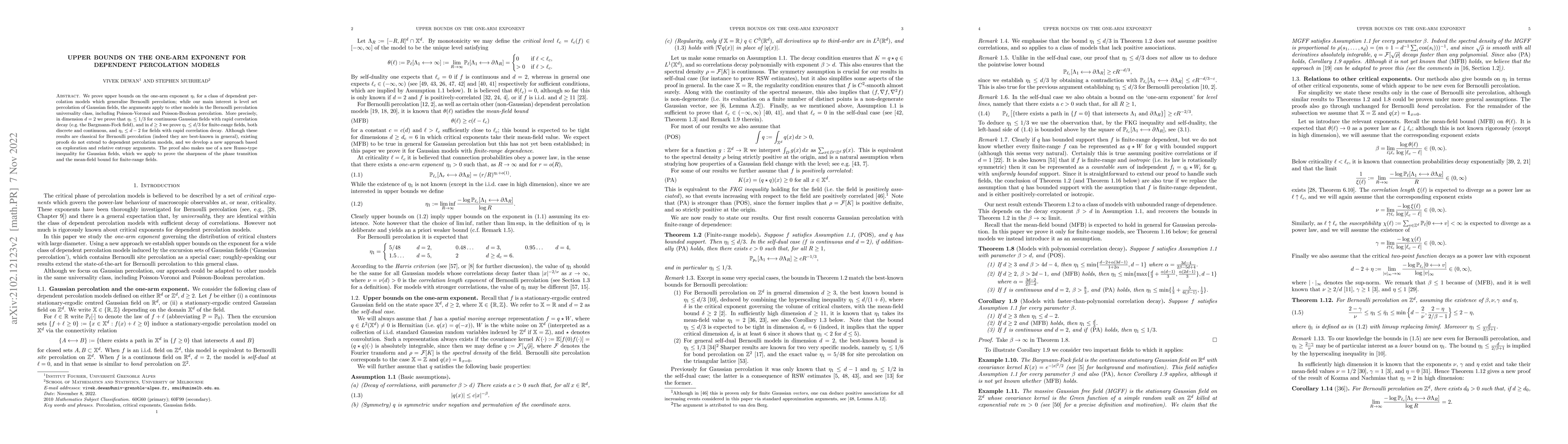 Thumbnail for Upper bounds on the one-arm exponent for dependent percolation models