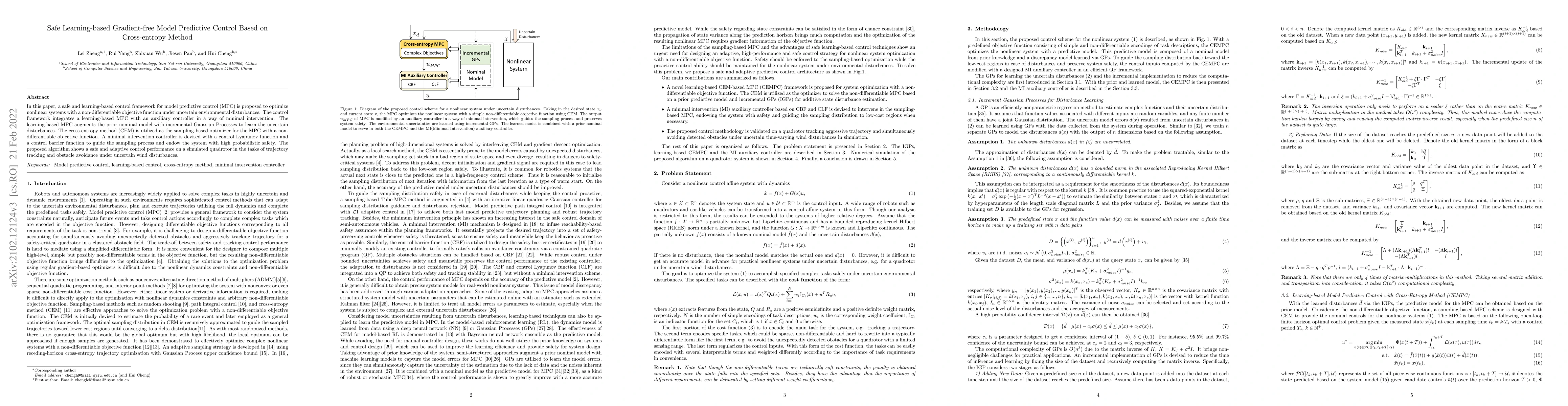 Thumbnail for Safe Learning-based Gradient-free Model Predictive Control Based on
  Cross-entropy Method
