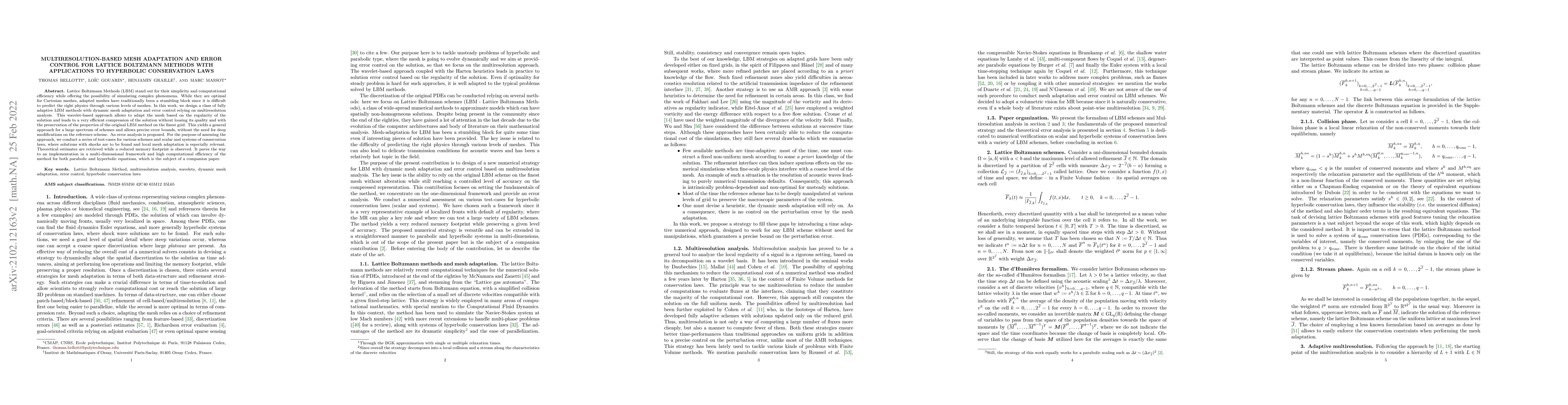 Thumbnail for Multiresolution-based mesh adaptation and error control for lattice
  Boltzmann methods with applications to hyperbolic conservation laws