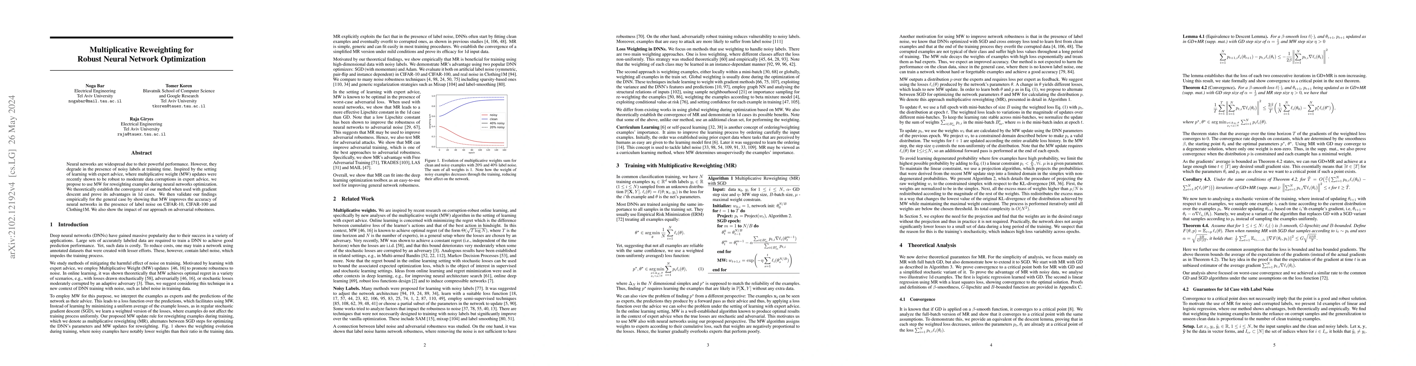 Thumbnail for Multiplicative Reweighting for Robust Neural Network Optimization