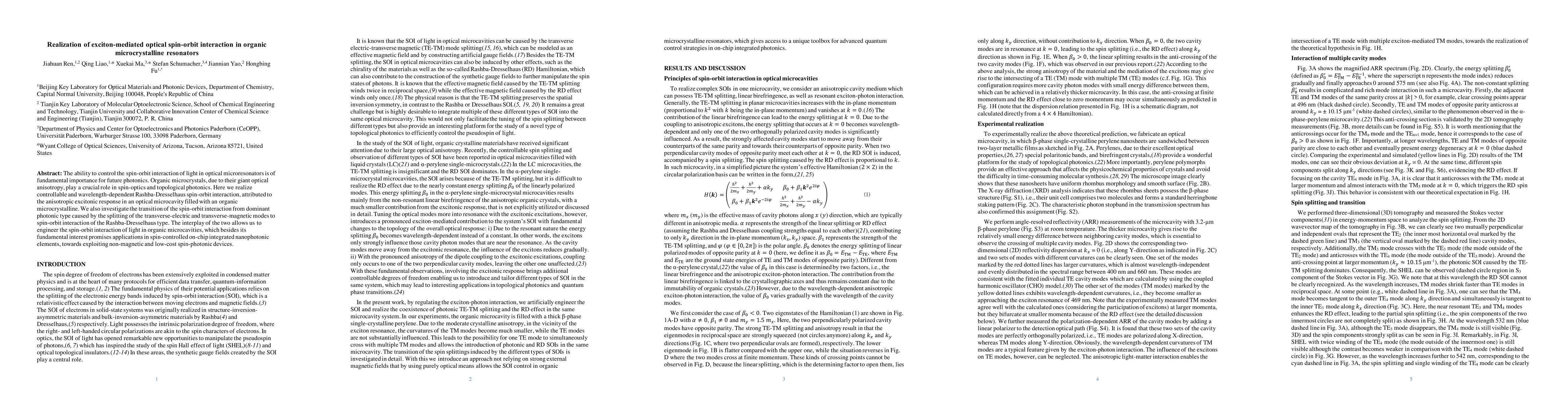 Thumbnail for Realization of exciton-mediated optical spin-orbit interaction in
  organic microcrystalline resonators