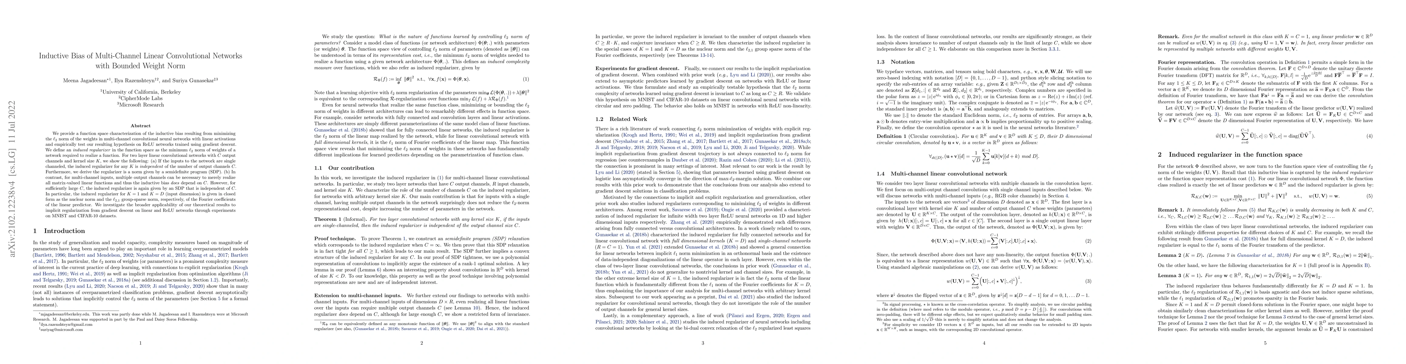 Thumbnail for Inductive Bias of Multi-Channel Linear Convolutional Networks with
  Bounded Weight Norm
