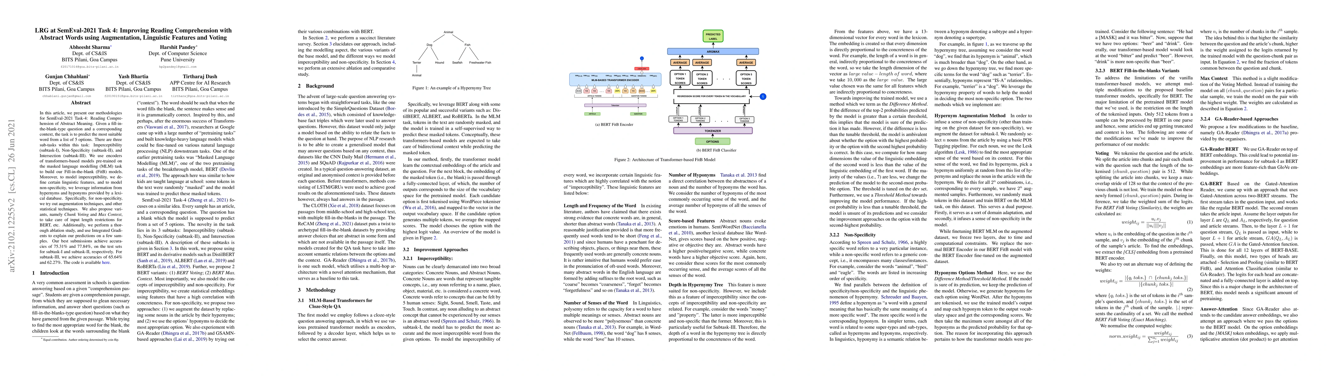 Thumbnail for LRG at SemEval-2021 Task 4: Improving Reading Comprehension with
  Abstract Words using Augmentation, Linguistic Features and Voting