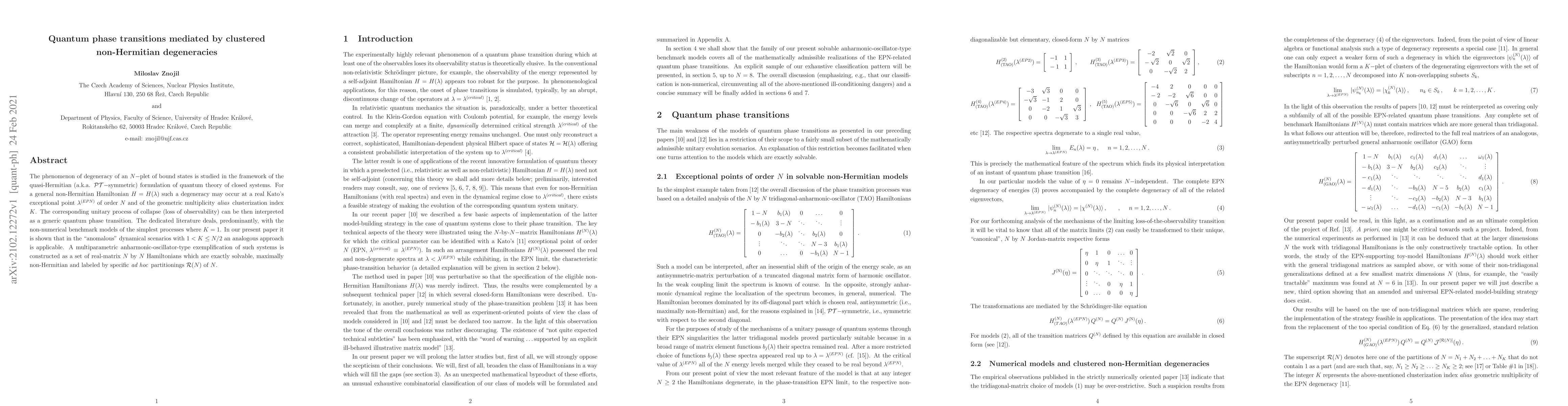 Thumbnail for Quantum phase transitions mediated by clustered non-Hermitian
  degeneracies