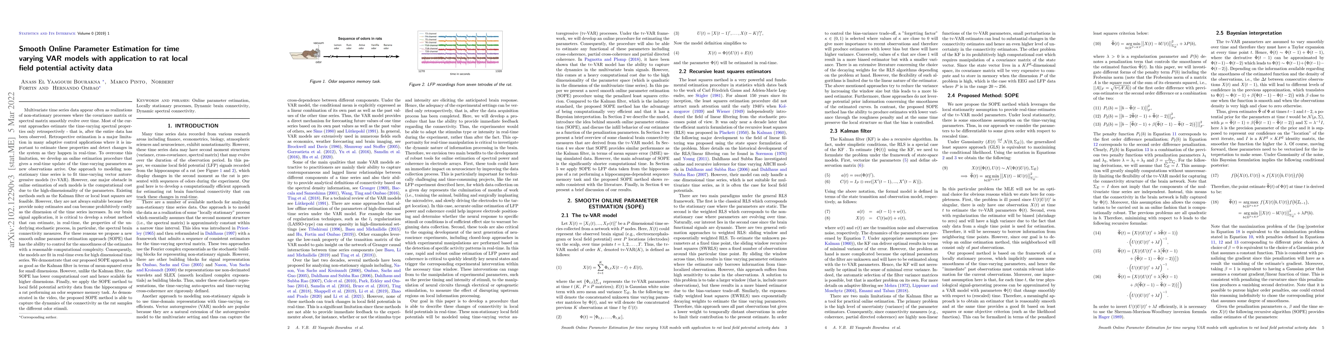 Thumbnail for Smooth Online Parameter Estimation for time varying VAR models with
  application to rat's LFP data