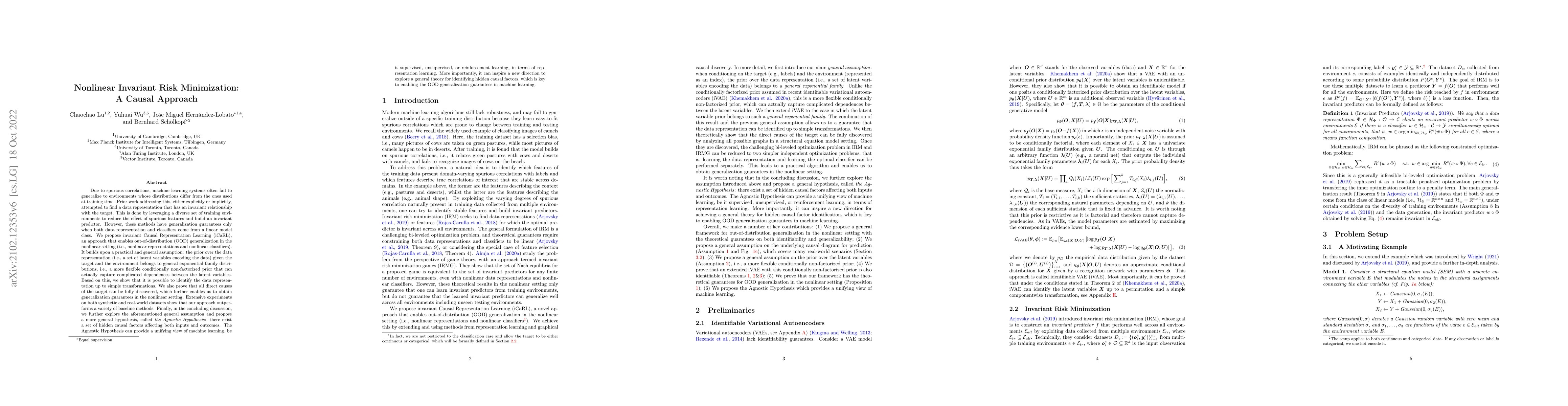 Thumbnail for Nonlinear Invariant Risk Minimization: A Causal Approach