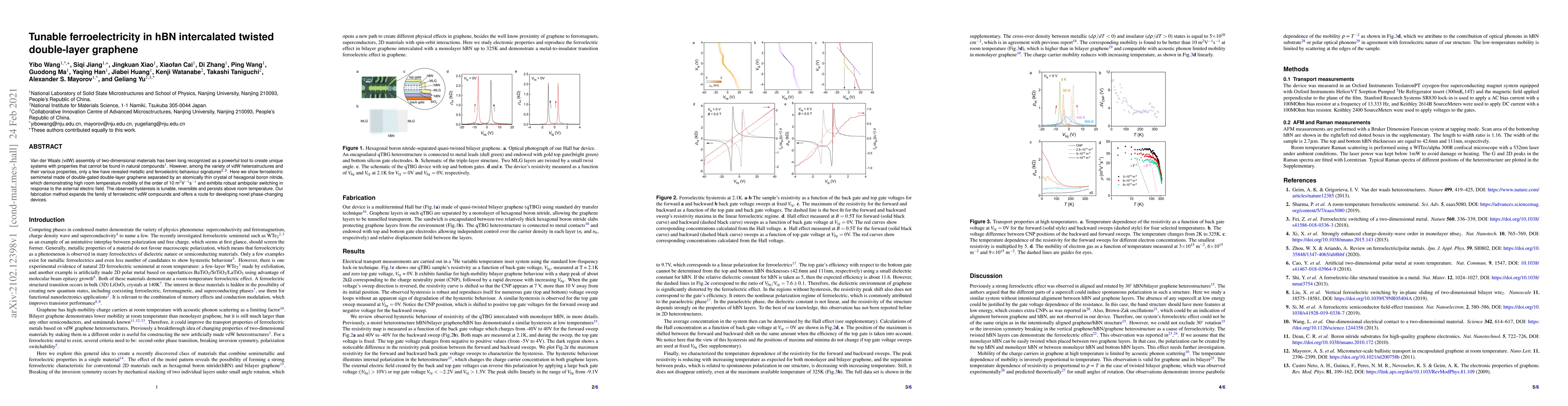 Thumbnail for Tunable ferroelectricity in hBN intercalated twisted double-layer
  graphene