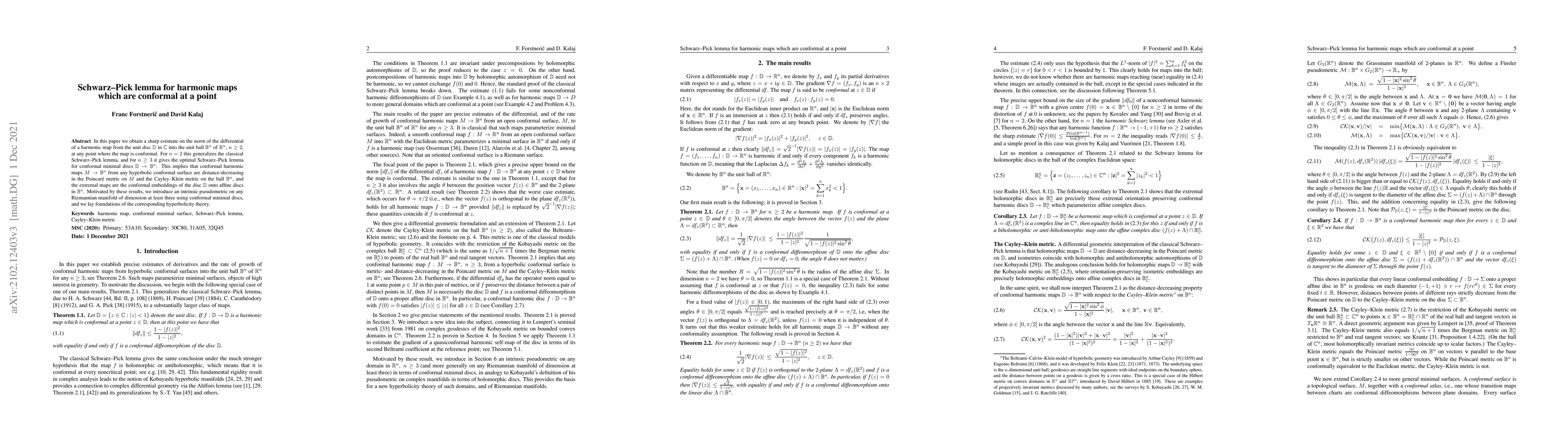 Thumbnail for Schwarz-Pick lemma for harmonic maps which are conformal at a point