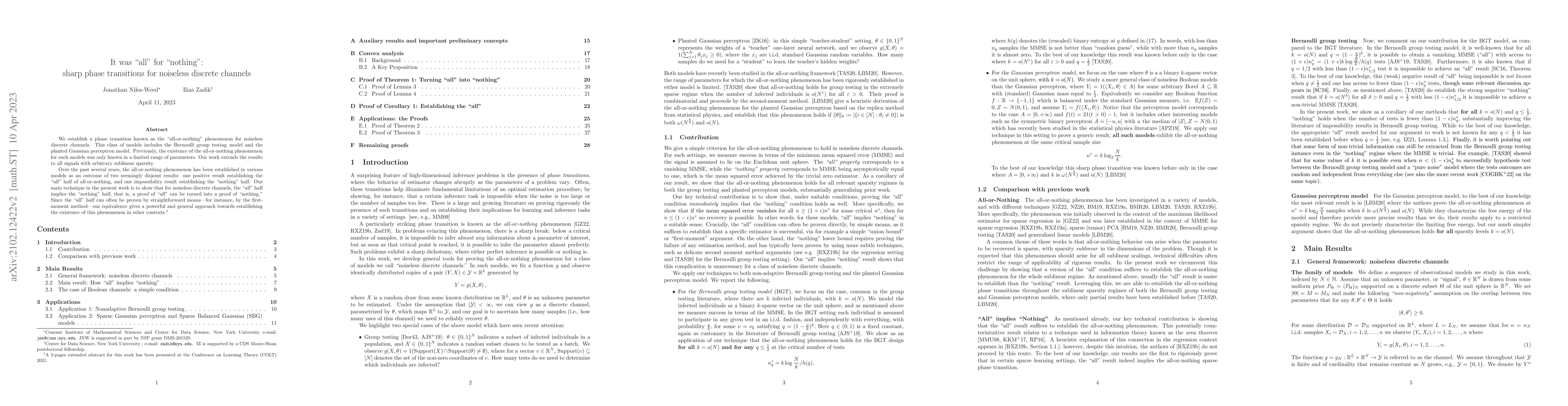 Thumbnail for It was "all" for "nothing": sharp phase transitions for noiseless
  discrete channels