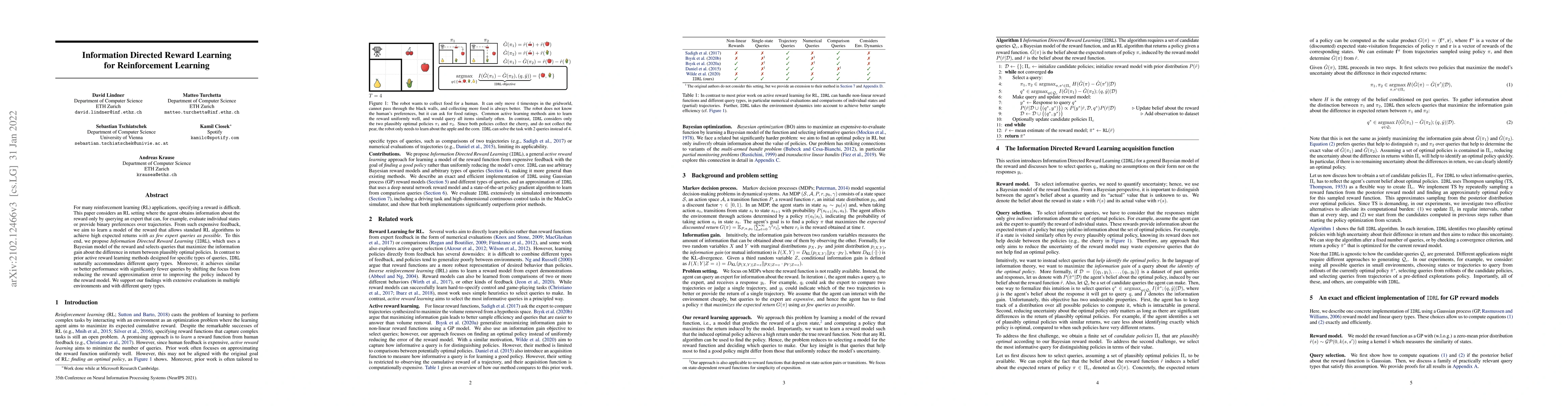 Thumbnail for Information Directed Reward Learning for Reinforcement Learning