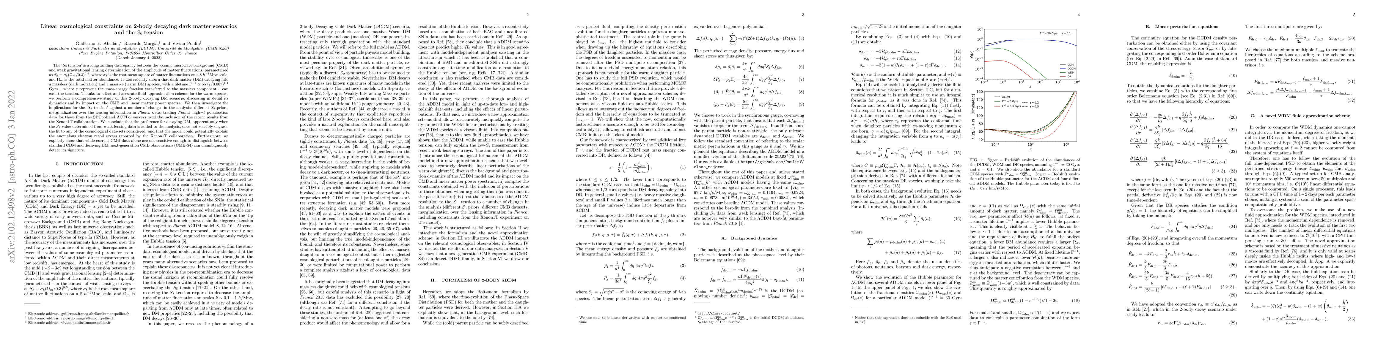 Thumbnail for Linear cosmological constraints on 2-body decaying dark matter scenarios
  and the $S_8$ tension