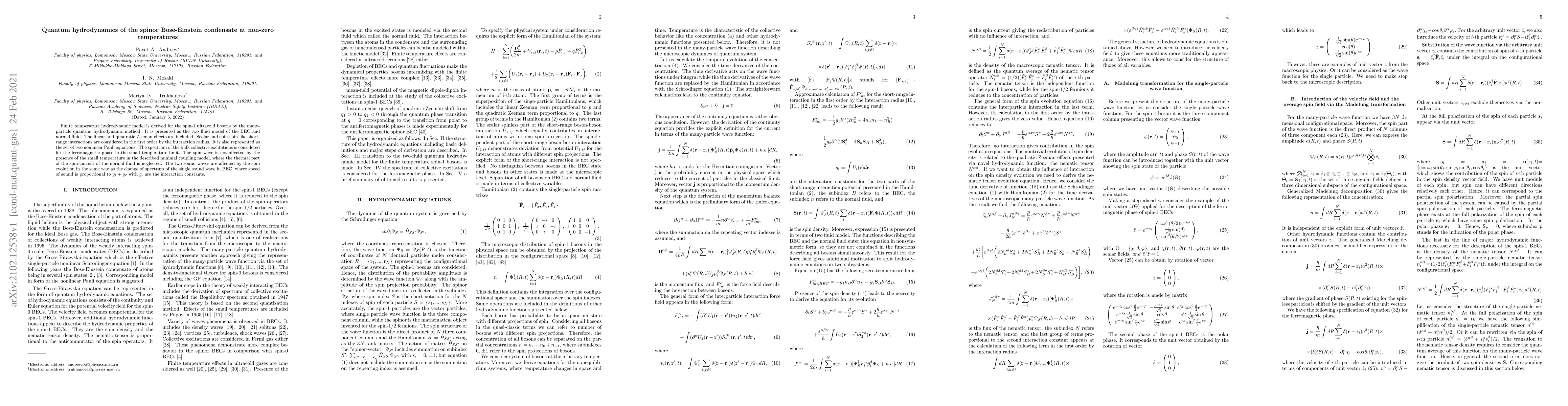 Thumbnail for Quantum hydrodynamics of the spinor Bose-Einstein condensate at non-zero
  temperatures