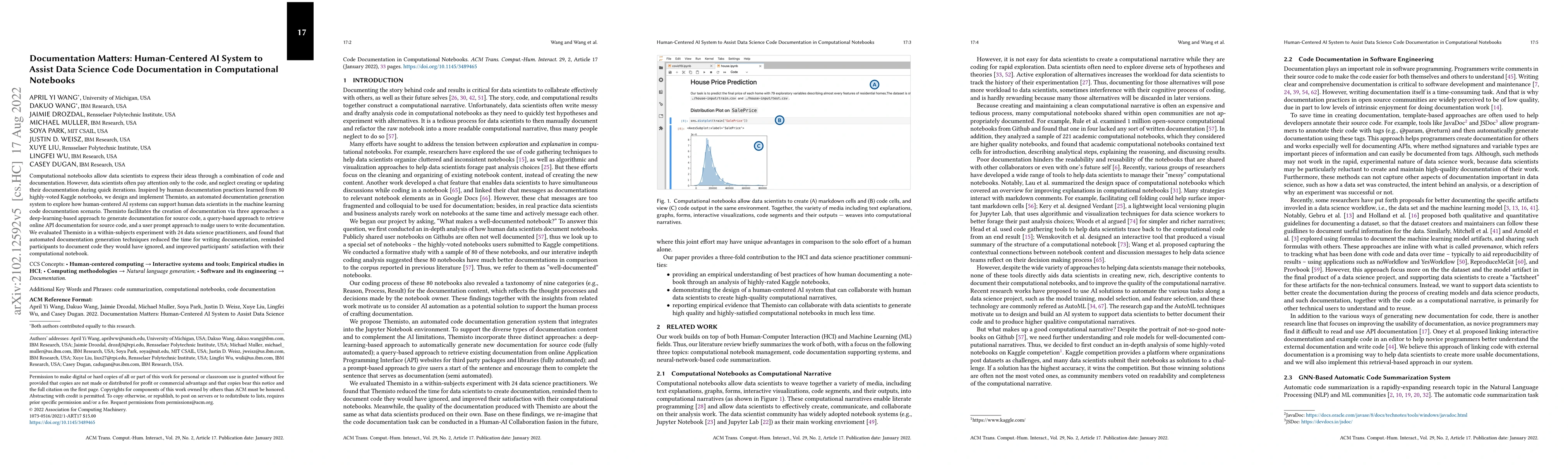 Thumbnail for Documentation Matters: Human-Centered AI System to Assist Data Science
  Code Documentation in Computational Notebooks