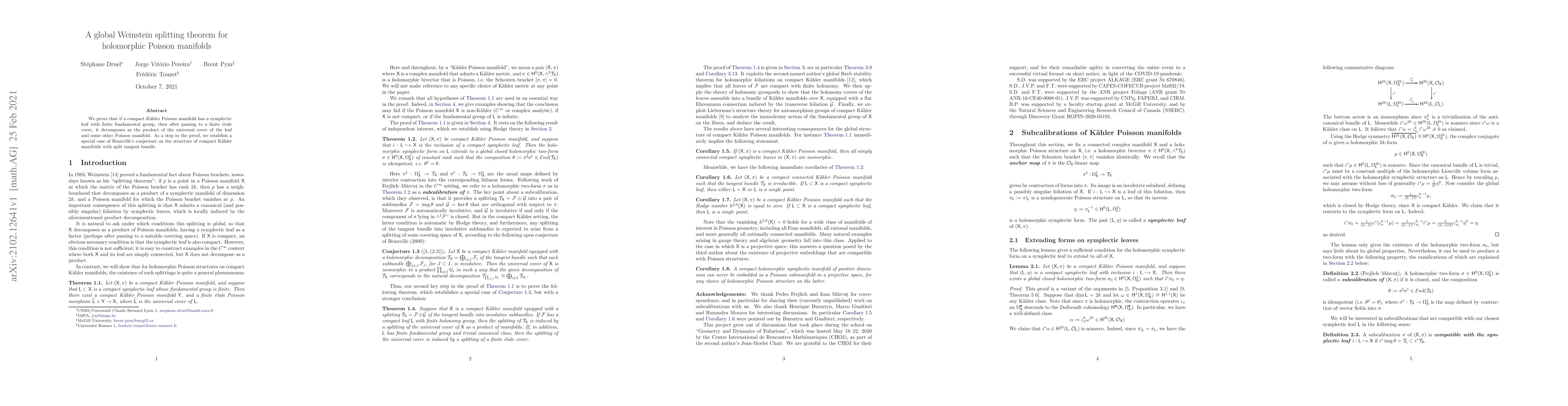 Thumbnail for A global Weinstein splitting theorem for holomorphic Poisson manifolds