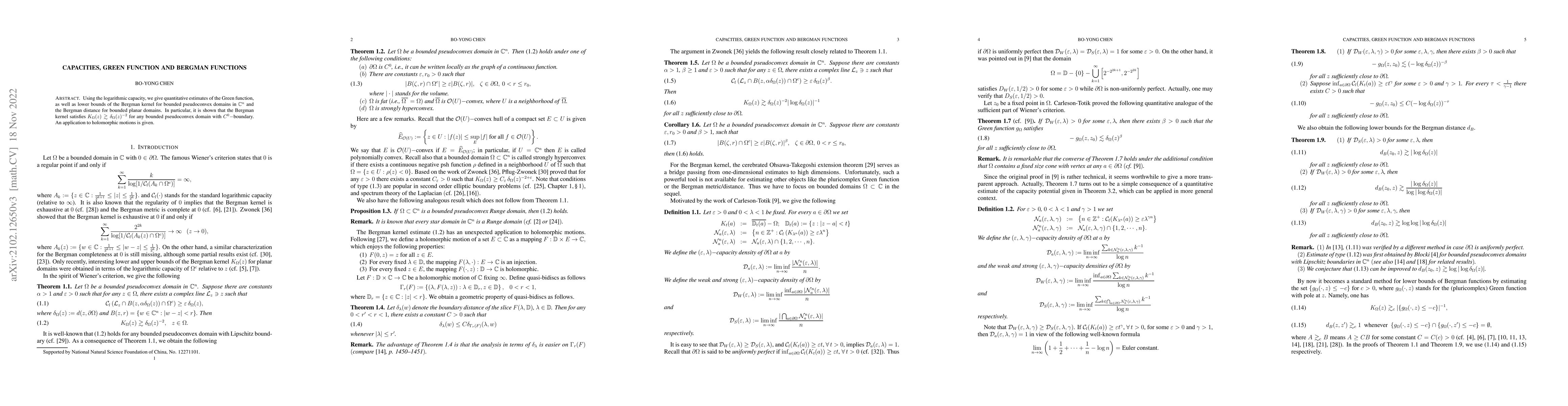 Thumbnail for Capacities, Green function and Bergman functions
