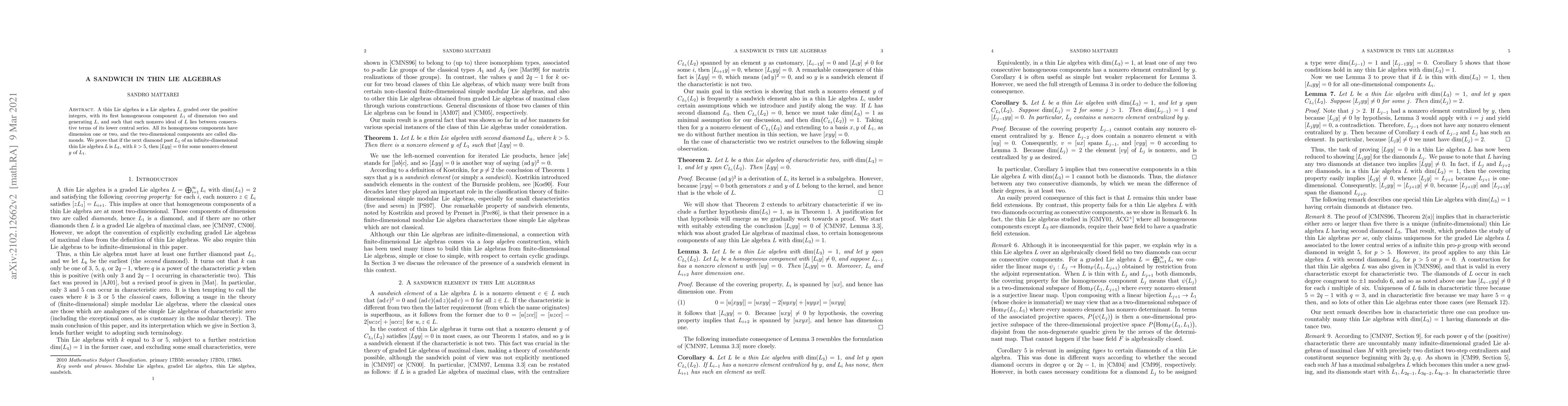 Thumbnail for A sandwich in thin Lie algebras