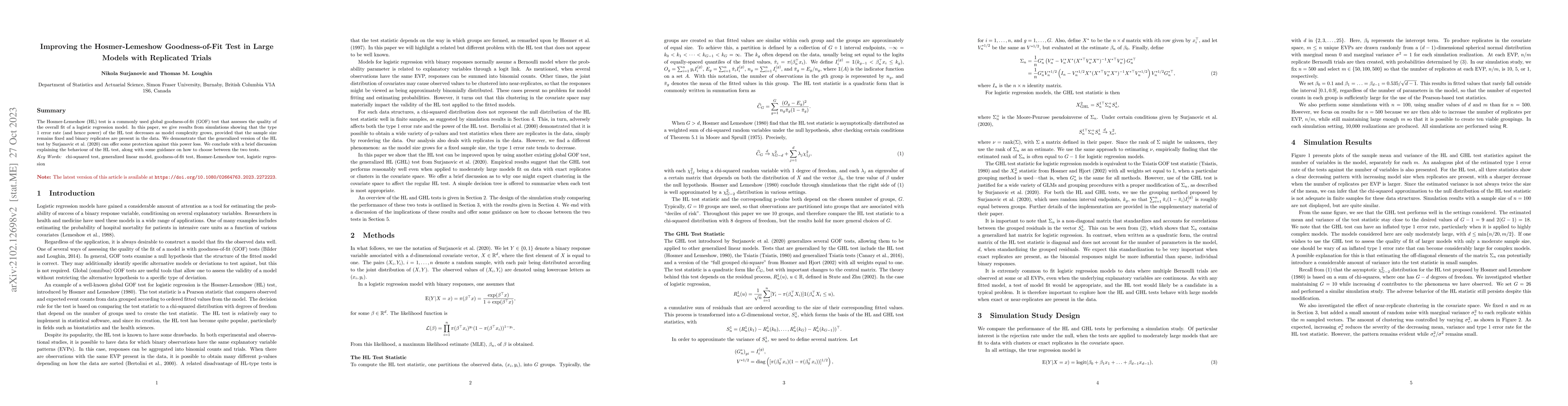 Thumbnail for Improving the Hosmer-Lemeshow Goodness-of-Fit Test in Large Models with
  Replicated Trials