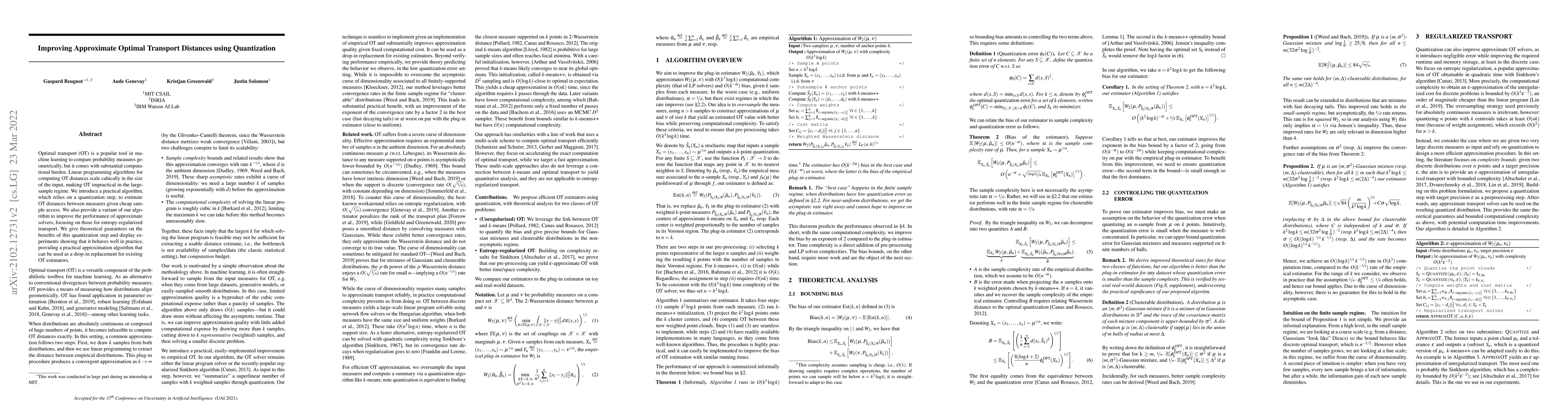 Thumbnail for Improving Approximate Optimal Transport Distances using Quantization