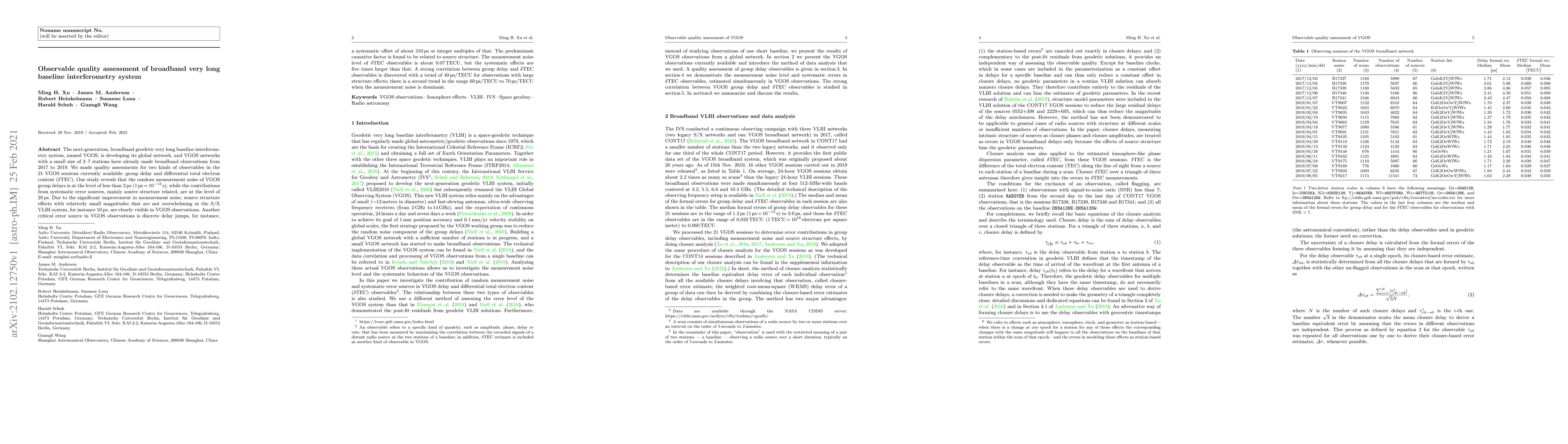 Thumbnail for Observable quality assessment of broadband very long baseline
  interferometry system